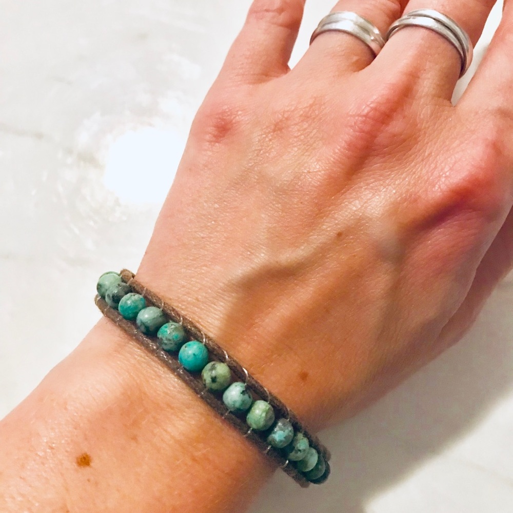 Turquoise and Leather Beaded Bracelet